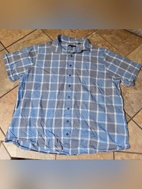 SYNERGY Men's 3XLT Casual Button Down Blue and Grey Checkered Shirt